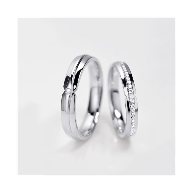 Fede Nuziale Uomo Diego - Oro Bianco & Diamante - 3