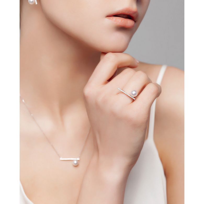 Anello Réflexion - Oro Bianco, Diamanti & Perla Akoya - 5