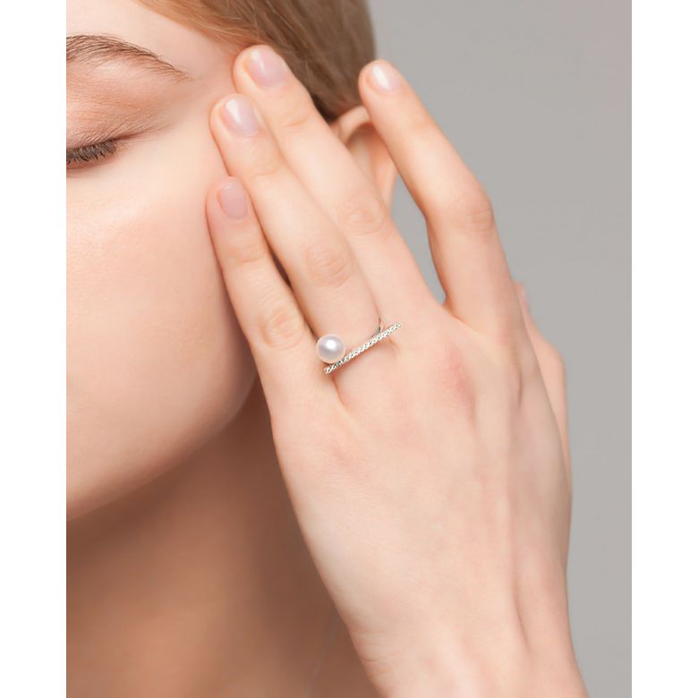 Anello Réflexion - Oro Bianco, Diamanti & Perla Akoya - 6
