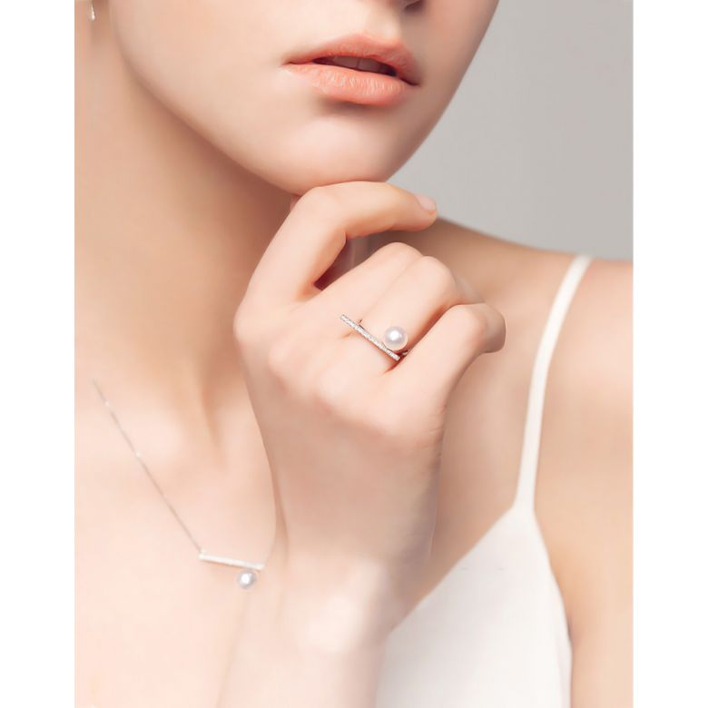 Anello Réflexion - Oro Bianco, Diamanti & Perla Akoya - 2