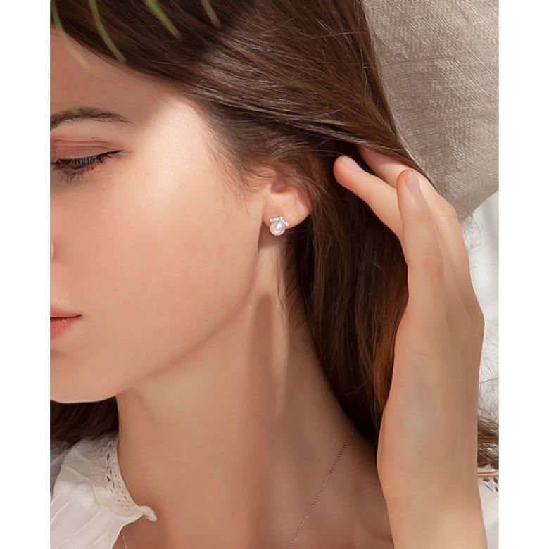 Orecchini A Lobo Réflexion - Oro Bianco, Diamanti & Perle Akoya - 5