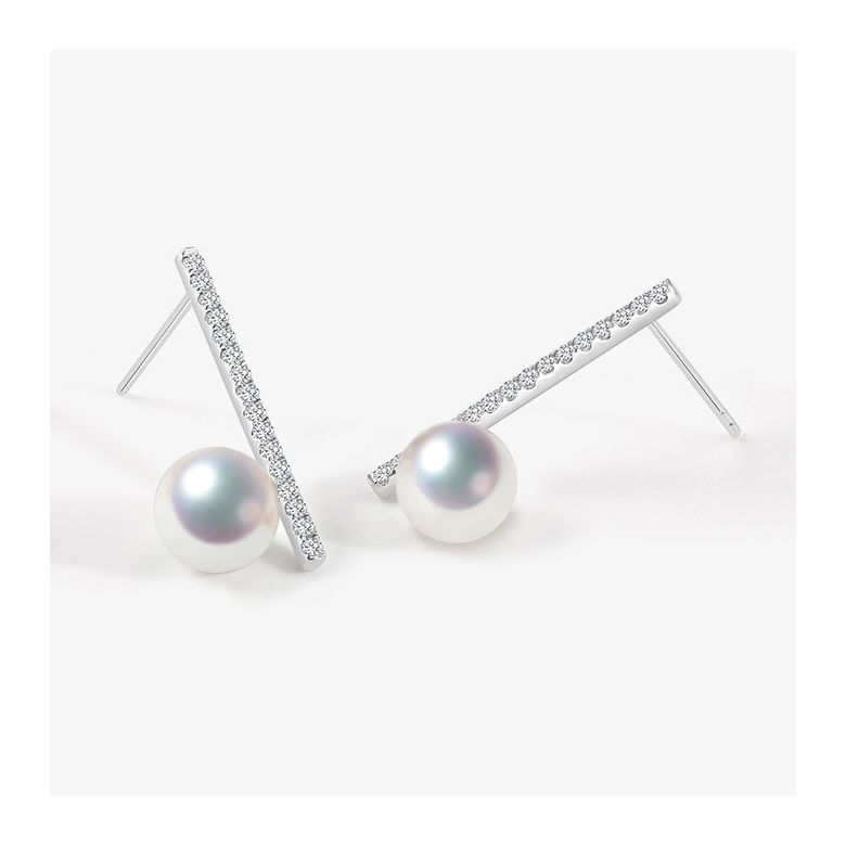 Orecchini Pendenti Réflexion - Oro Bianco, Diamanti & Perle Akoya - 1