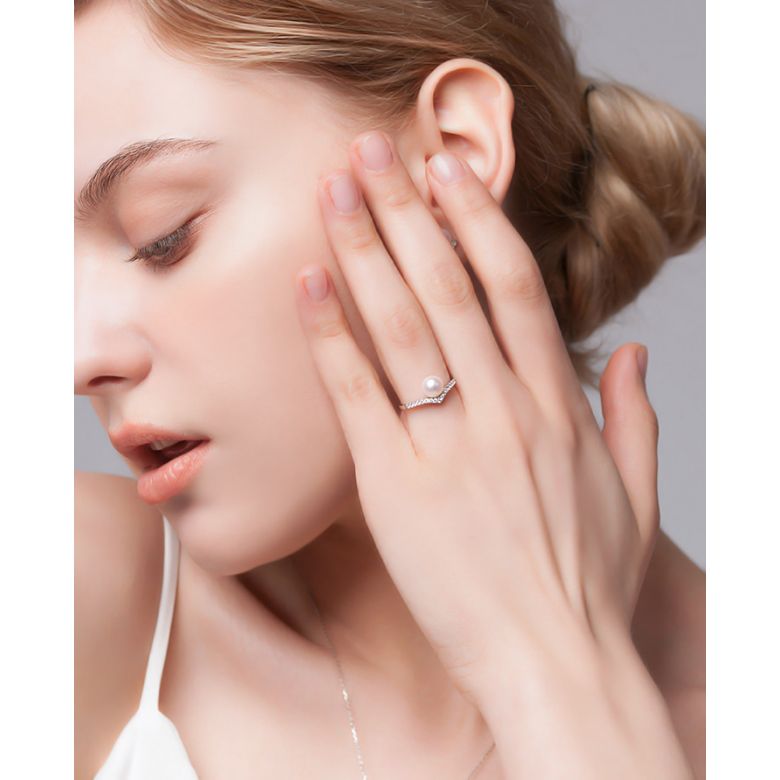 Anello Réflexion - Oro Bianco, Diamanti & Perla Akoya - 5