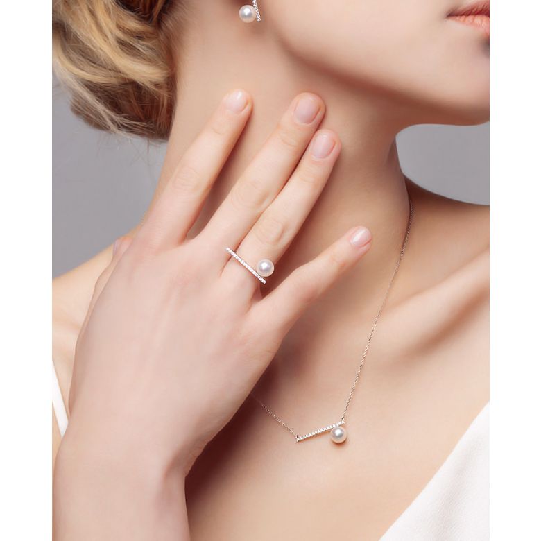 Anello Réflexion - Oro Bianco, Diamanti & Perla Akoya - 7