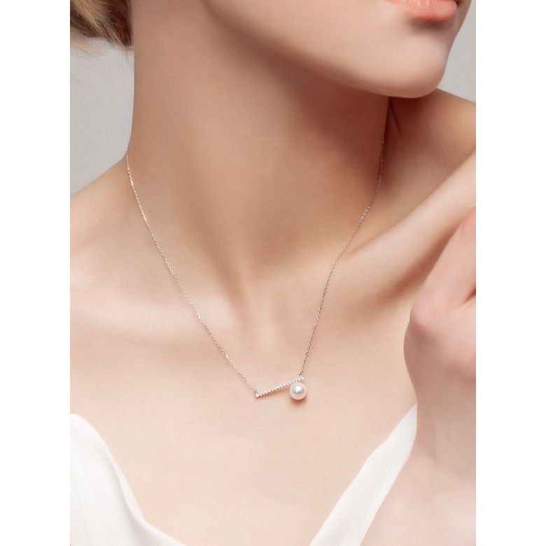 Collana Ciondolo Réflexion - Oro Bianco, Diamanti & Perle Akoya - 7