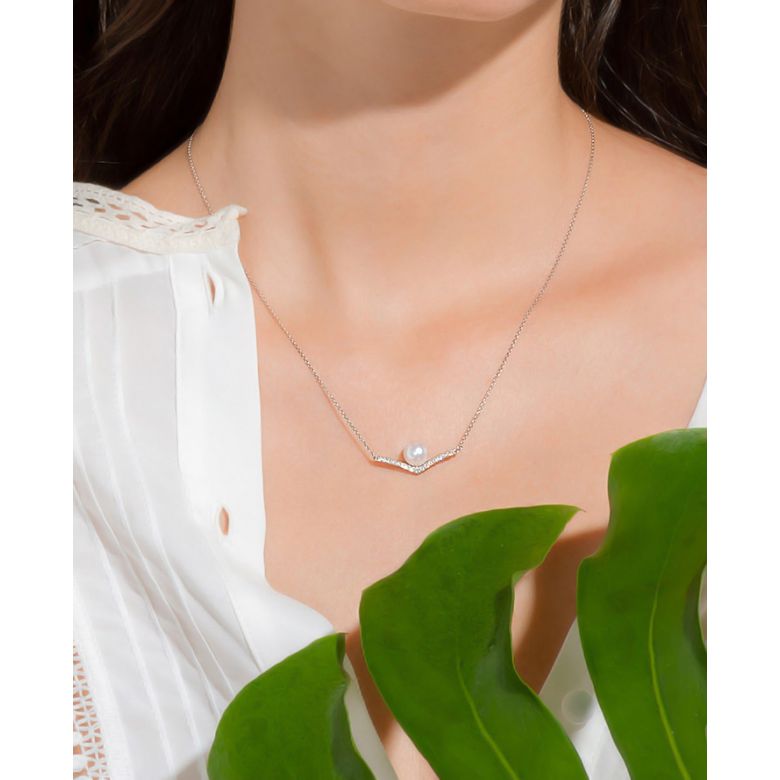 Collana Ciondolo Réflexion - Oro Bianco, Diamanti & Perle Akoya - 6