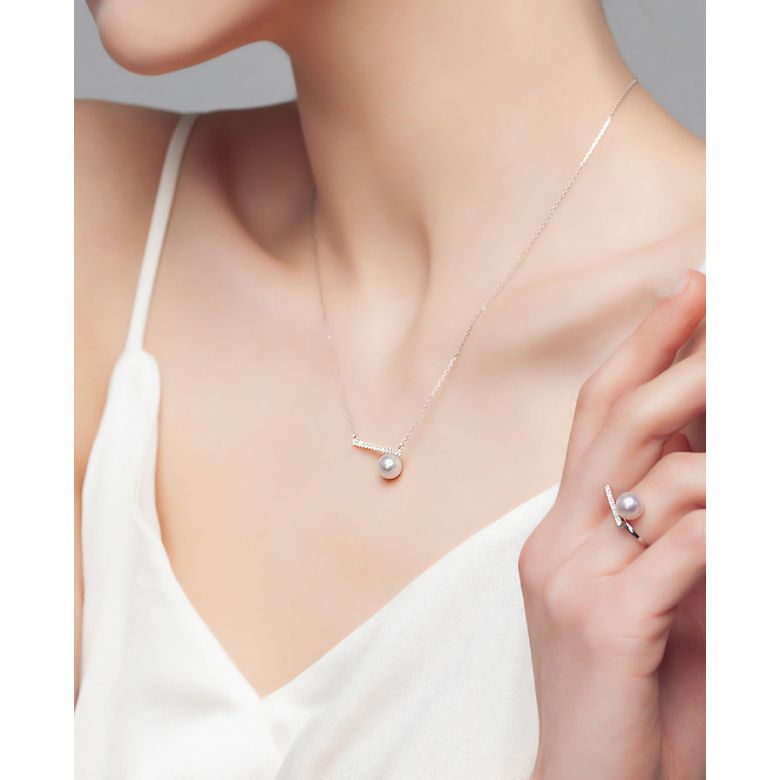 Collana Ciondolo Réflexion - Oro Bianco, Diamanti & Perle Akoya - 8