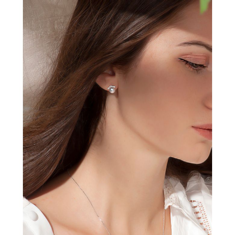 Orecchini A Lobo Réflexion - Oro Bianco, Diamanti & Perle Akoya - 3