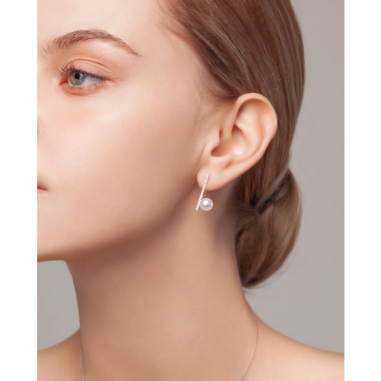 Orecchini Pendenti Réflexion - Oro Bianco, Diamanti & Perle Akoya - 5