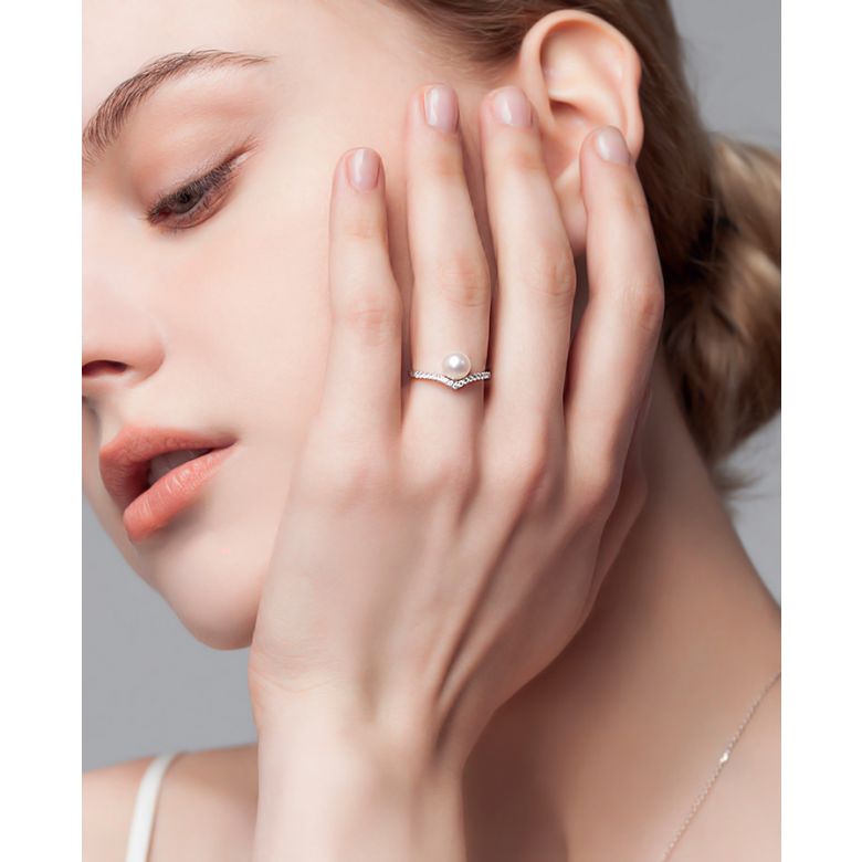 Anello Réflexion - Oro Bianco, Diamanti & Perla Akoya - 3