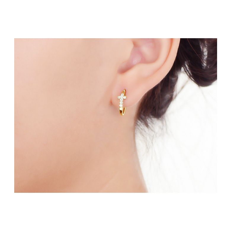 Orecchini Croci Diamantate - Pendenti Croce in Oro Giallo & Diamanti - 2