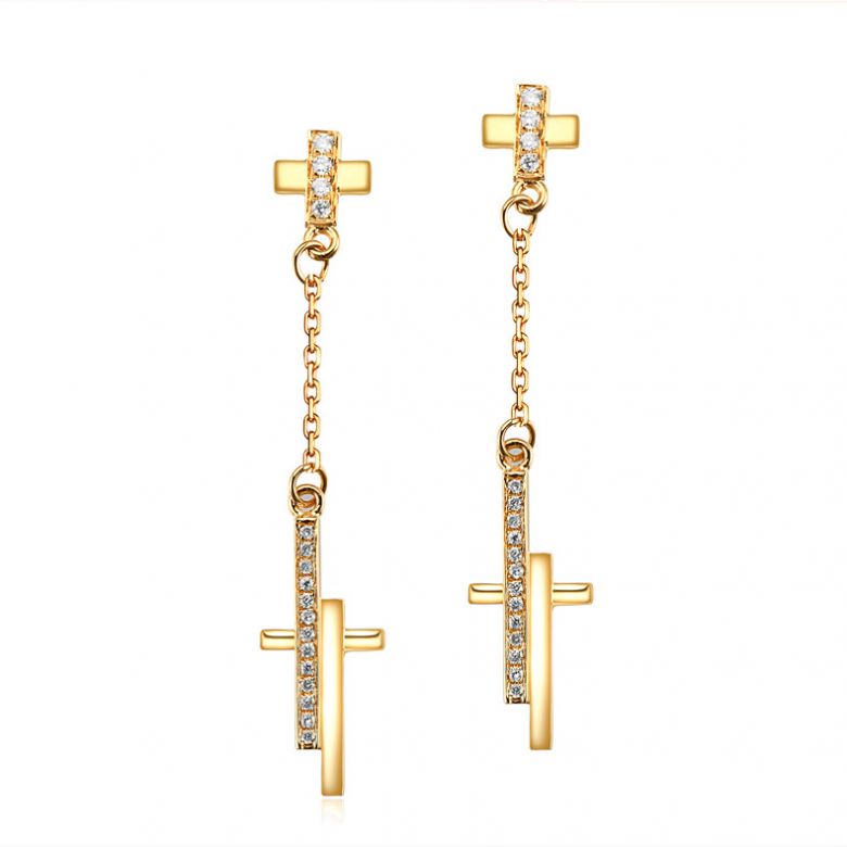 Orecchini Croci Pendenti - Oro Giallo & Diamanti - 1