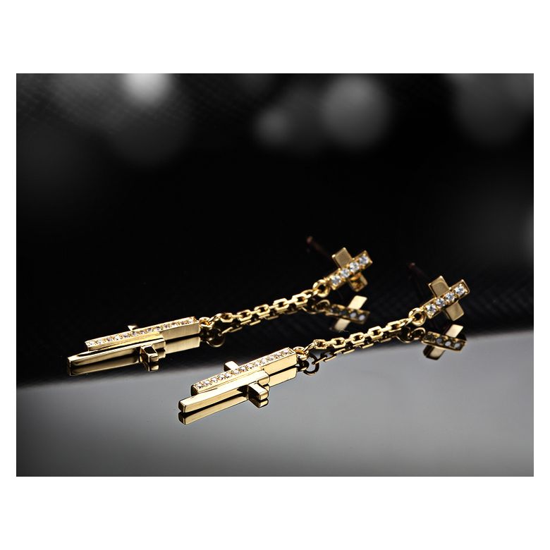 Orecchini Croci Pendenti - Oro Giallo & Diamanti - 3