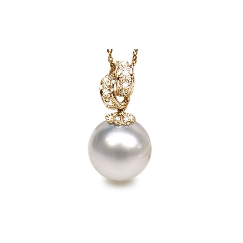 Ciondolo oro giallo - Perla d’Australia bianca - 14/15mm - 1
