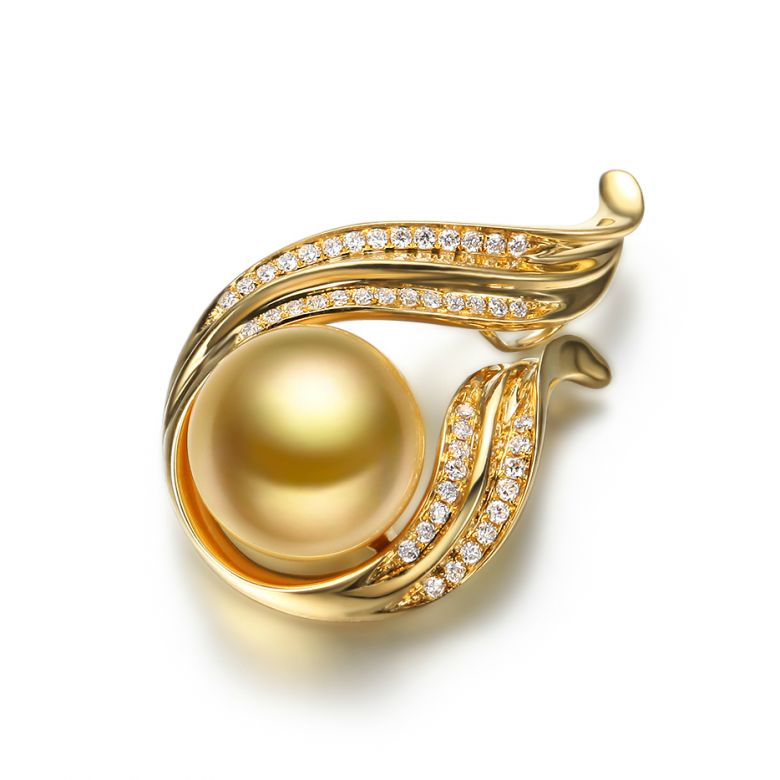 Ciondolo Dolcezza Vegetale - Oro Giallo, Diamanti & Perla Gold dei Mari del Sud - 3