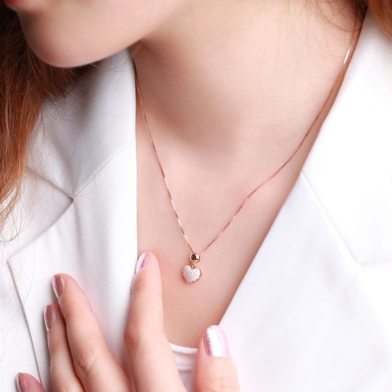 Ciondolo cuore pavé di diamanti - Oro rosa e diamanti 0.230ct - 2