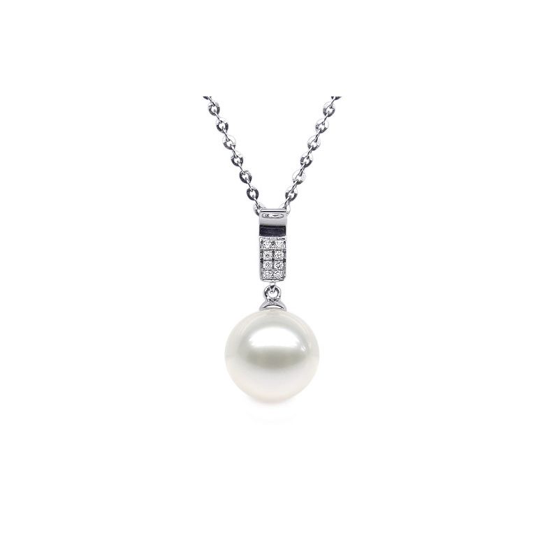 Ciondolo Xilo - Oro Bianco, Perla d'Acqua Dolce e Diamanti - 1