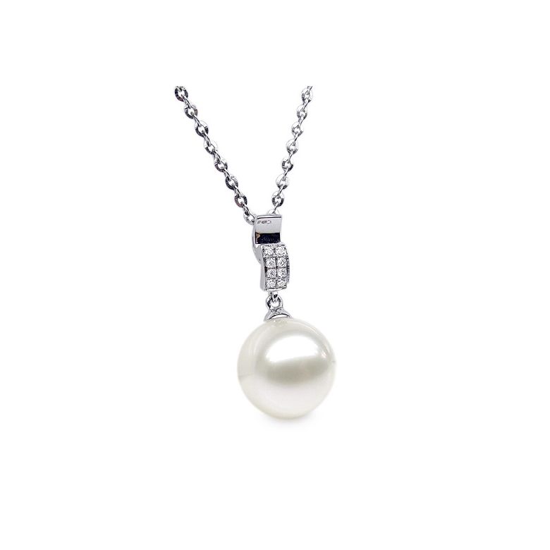 Ciondolo Xilo - Oro Bianco, Perla d'Acqua Dolce e Diamanti - 6