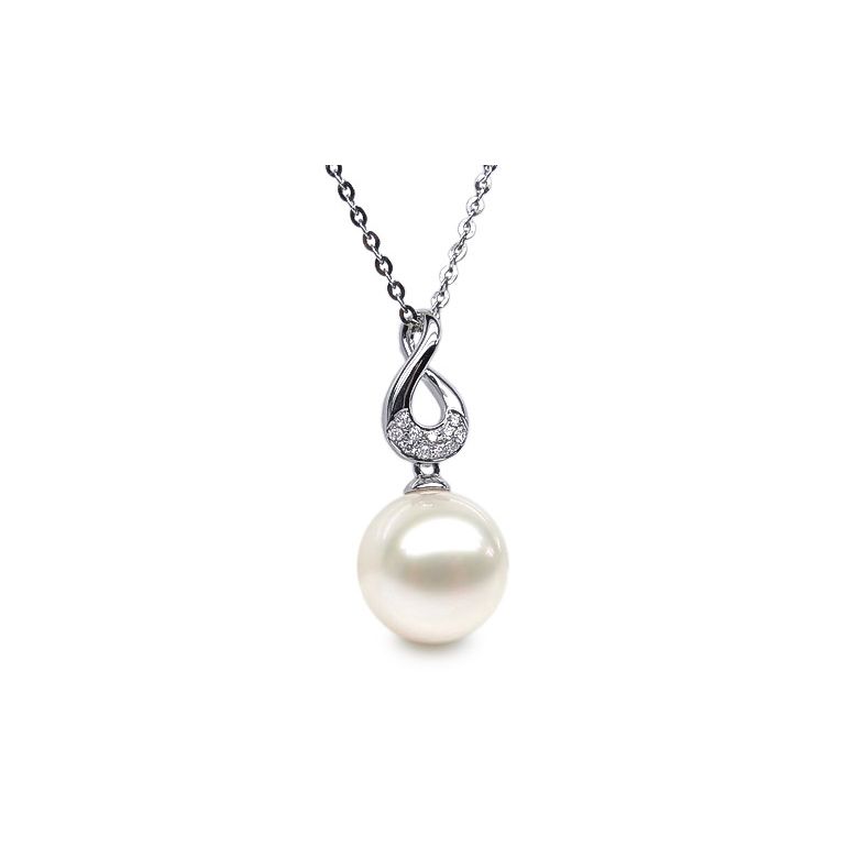 Ciondolo Twist - Oro Bianco, Diamanti e Perla di Fiume - 1