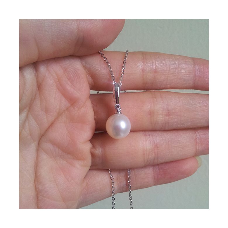 Ciondolo Hainan - Oro Bianco, Perla d'Acqua Dolce e Diamante - 6