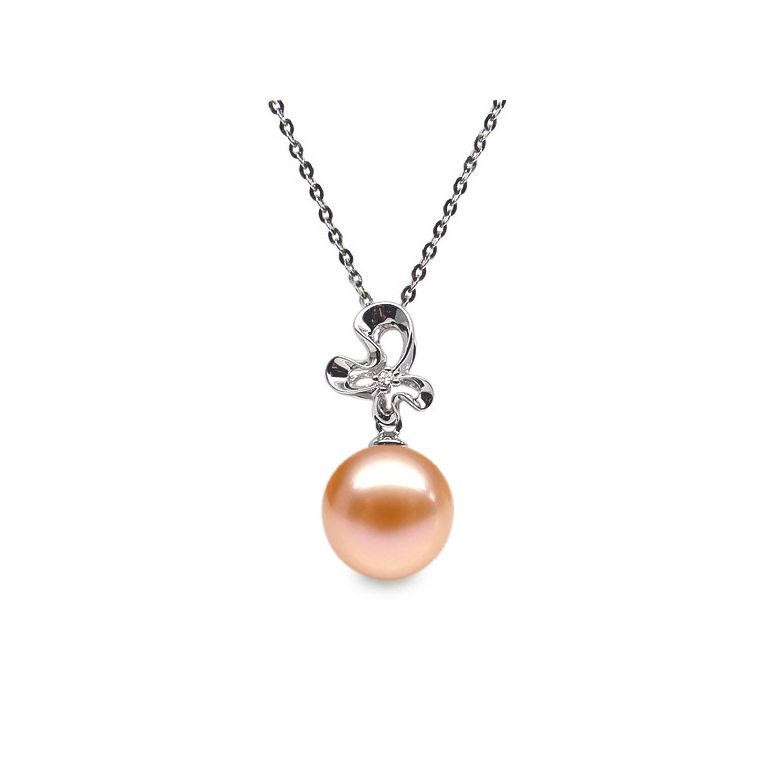 Ciondolo Fleur Sauvage - Oro Bianco, Perla d'Acqua Dolce e Diamante - 5