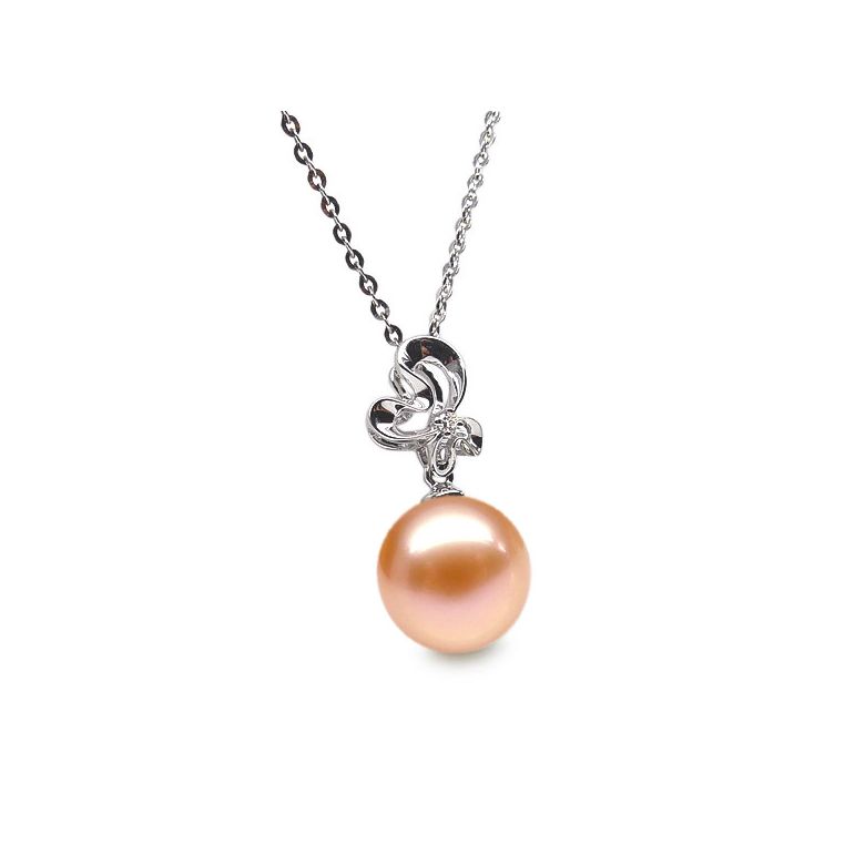 Ciondolo Fleur Sauvage - Oro Bianco, Perla d'Acqua Dolce e Diamante - 6