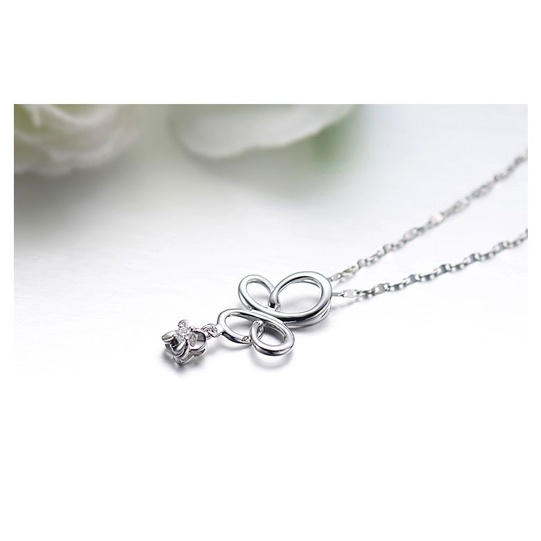 Ciondolo diamante solitario - Farfalla in oro bianco - 2