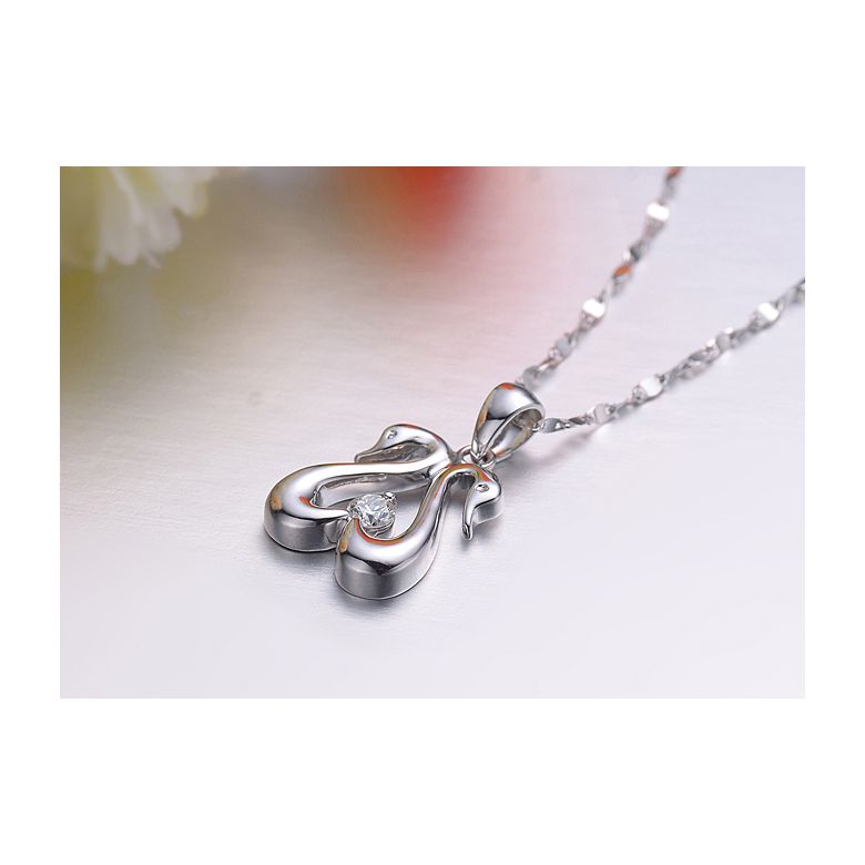 Ciondolo coppia di cigni - Diamante e oro bianco - 2