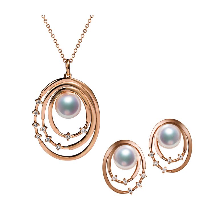 Parure Kaneo. Oro Rosa, Perle Akoya e Diamanti - 1