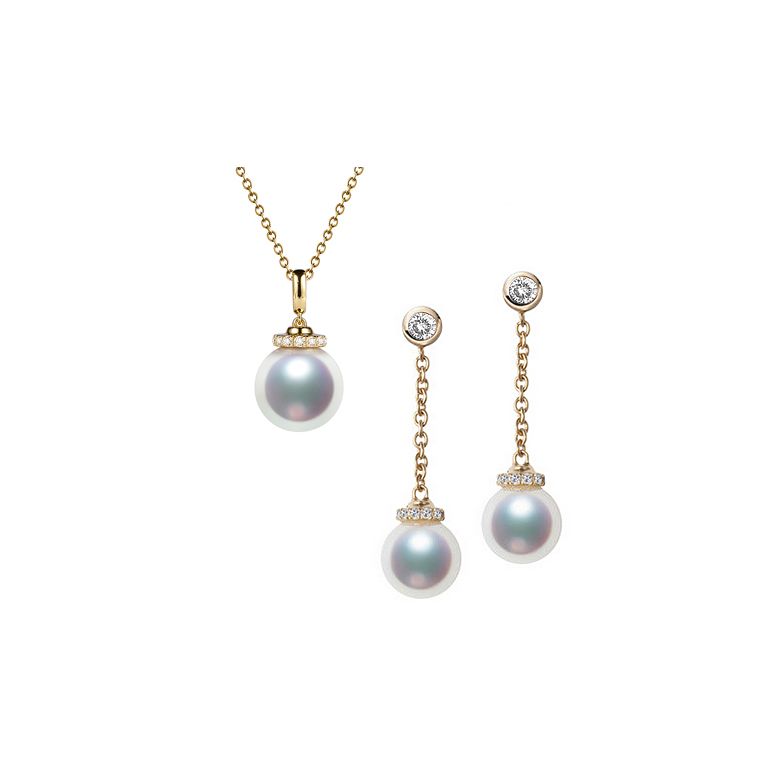 Ciondolo Ojo e Orecchini Daisaku. Oro giallo, Perle Akoya e Diamanti - 1