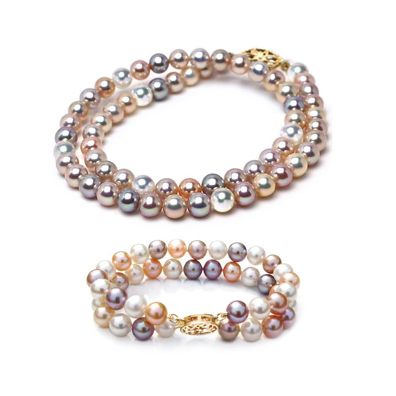 Parure 2 Fili Perle Miste Plurale - Collana e Braccialetto 6.5/7mm - 1