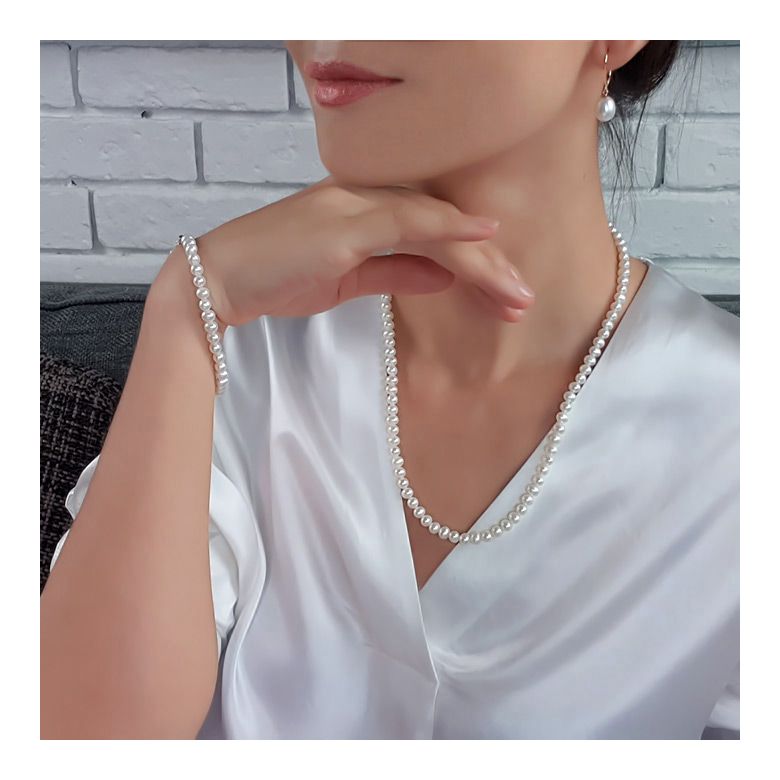 Parure Perle Acqua Dolce Bianche Edelweiss - Collana, Braccialetto e Orecchini 5/9mm - 2