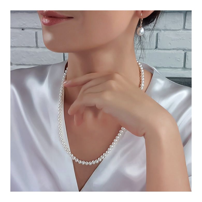 Parure Perle Acqua Dolce Bianche Edelweiss - Collana, Braccialetto e Orecchini 5/9mm - 4