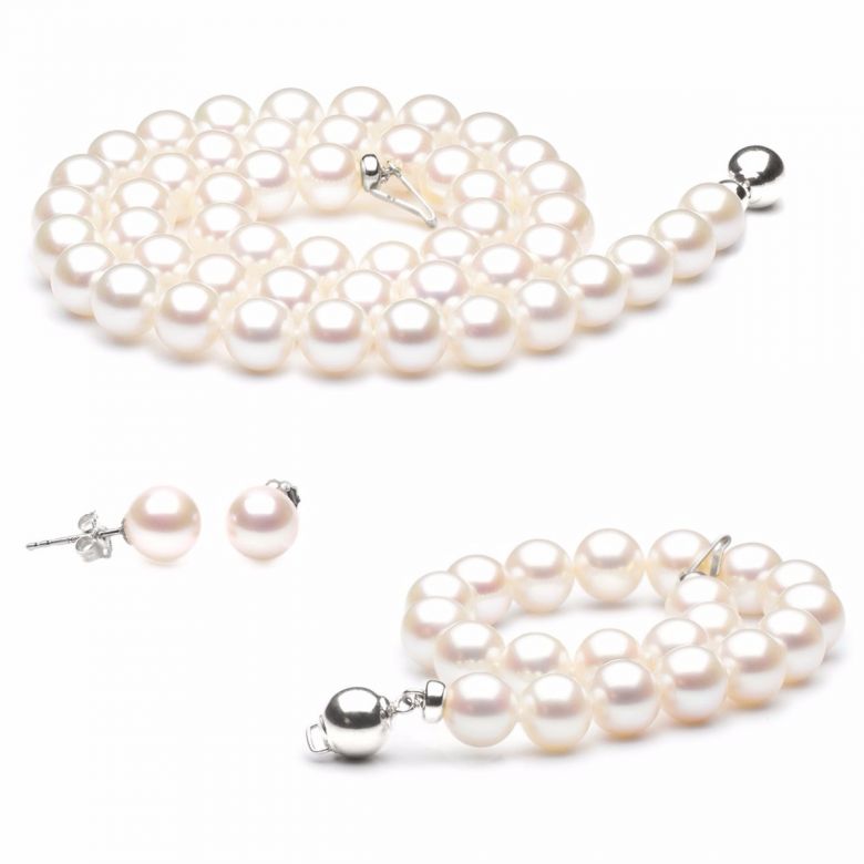 Parure Perle Sposa Magnolia - Collana, Orecchini e Braccialetto - Oro Giallo - 1