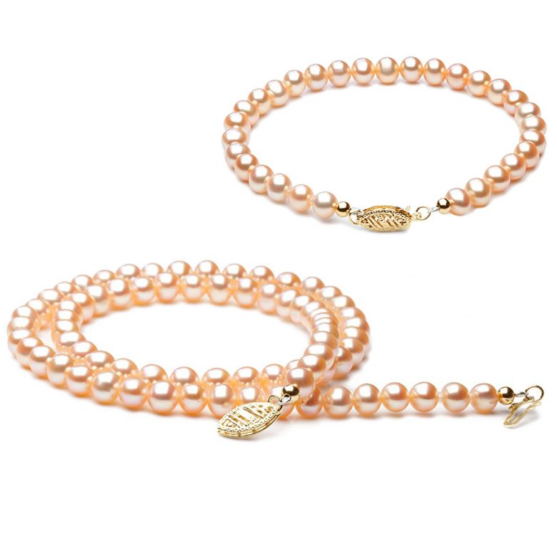 Parure Perle Acqua Dolce Rosa Molene - Collana e Braccialetto 5/5.5mm - 1