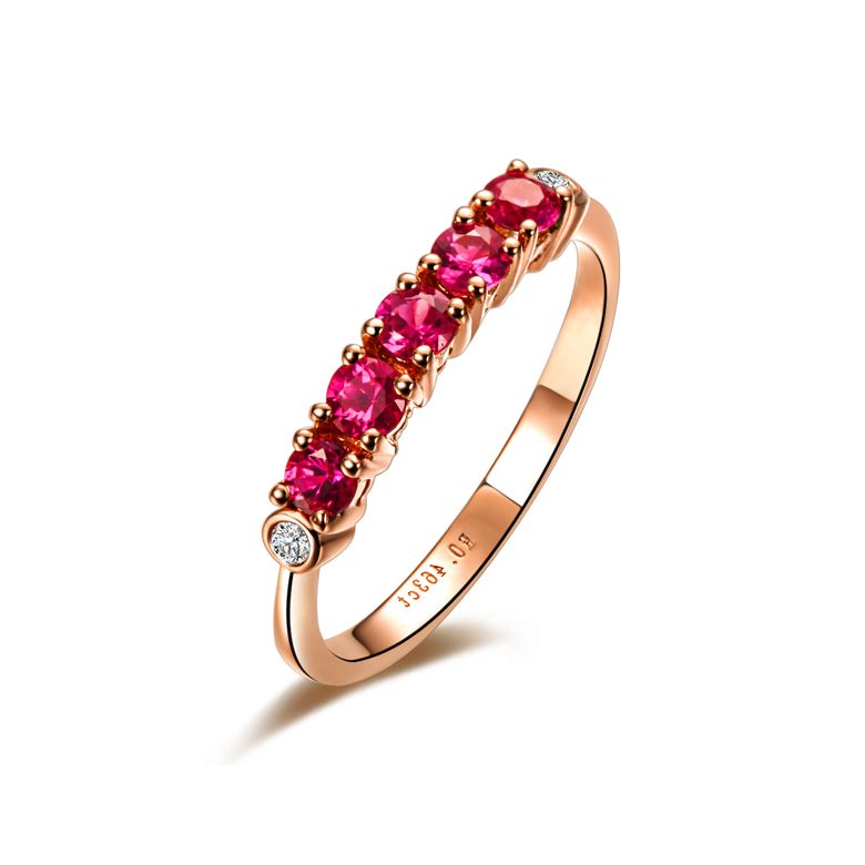 Anello Glamour - Oro Rosa, Diamanti e Riviera Mezzo Giro di Rubini - 1