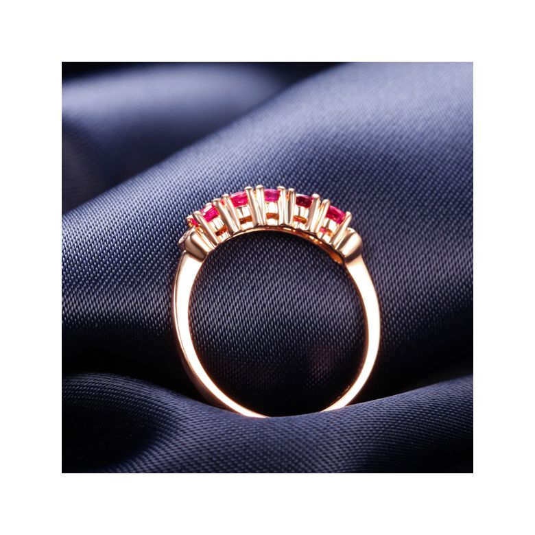 Anello Glamour - Oro Rosa, Diamanti e Riviera Mezzo Giro di Rubini - 6