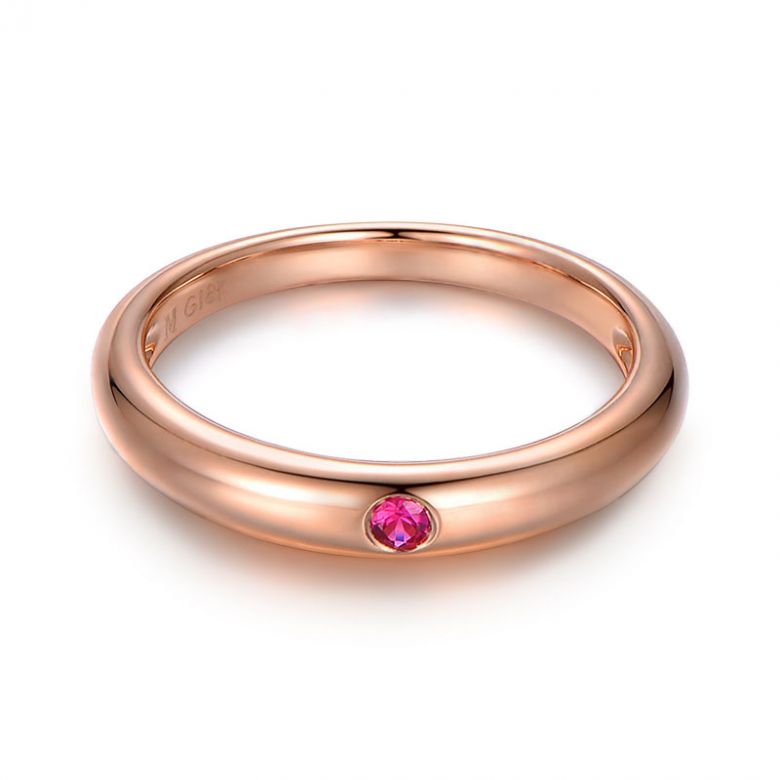 Anello Bombato Wedding First - Oro Rosa & Rubino Solitario - 1