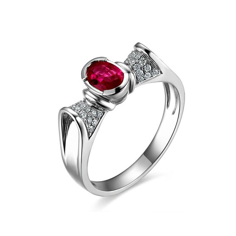Anello Carattere - Oro Bianco, Rubino Ovale & Diamanti - 1