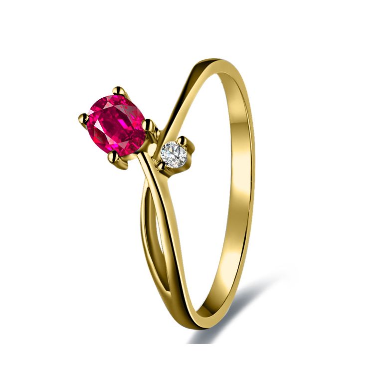 Anello Di Fidanzamento Rose Rouge - Oro Giallo, Diamante & Rubino Ovale - 1
