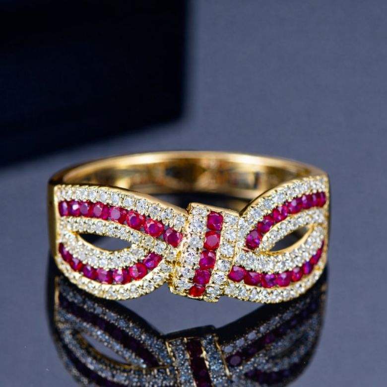 Anello Mandalay I Nodo Oro bianco, Rubini, Diamante - 4