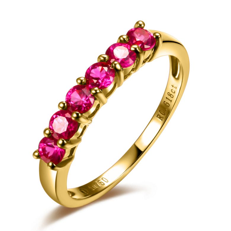 Anello Fidelina - Oro Giallo e Riviera Mezzo Giro di Rubini - 1