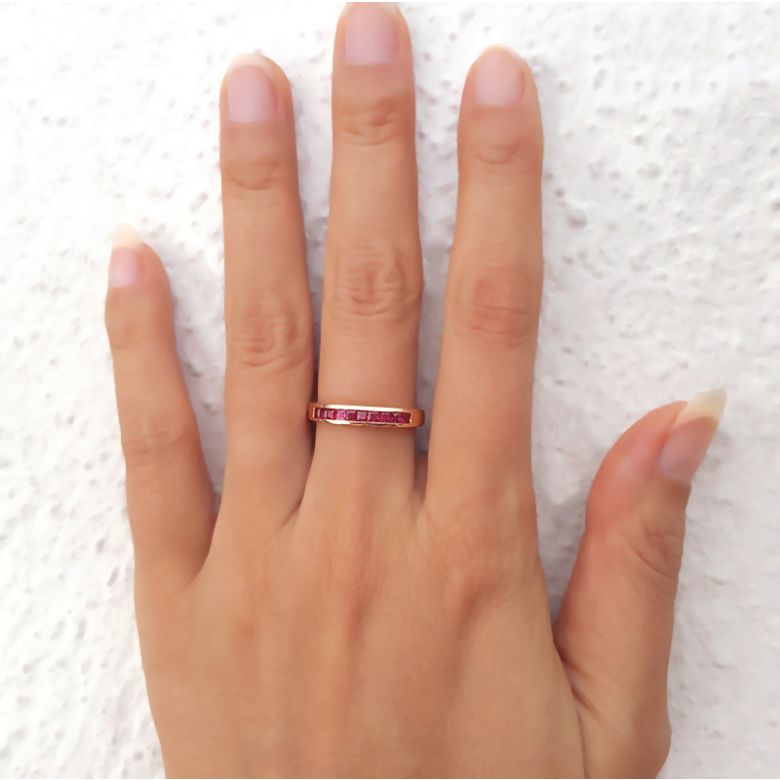 Anello Fiorentino - Oro Giallo e Riviera di Rubini Princess a Binario - 2