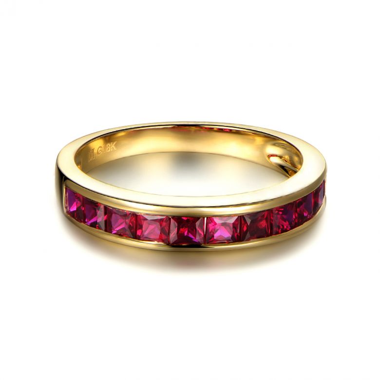 Anello Trieste - Oro Giallo e Riviera di Rubini Princess a Binario - 7