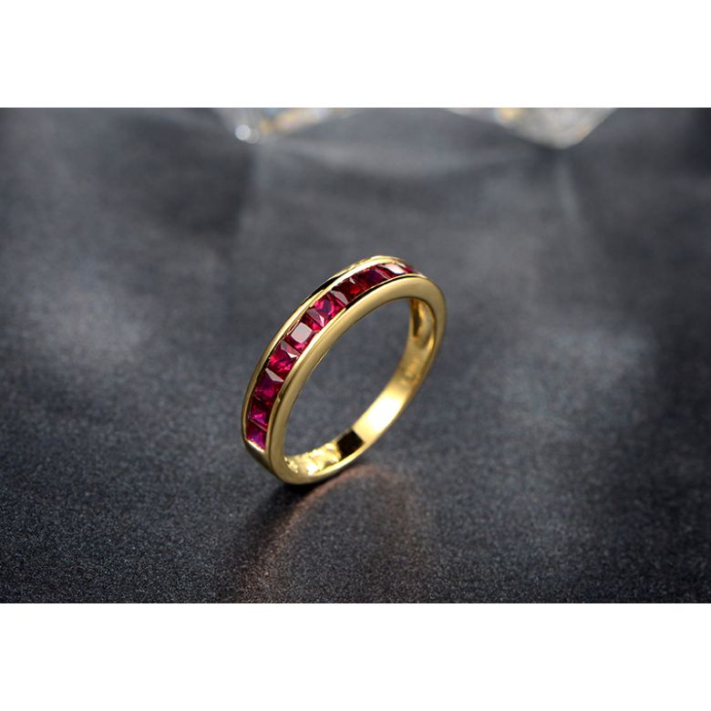 Anello Trieste - Oro Giallo e Riviera di Rubini Princess a Binario - 3