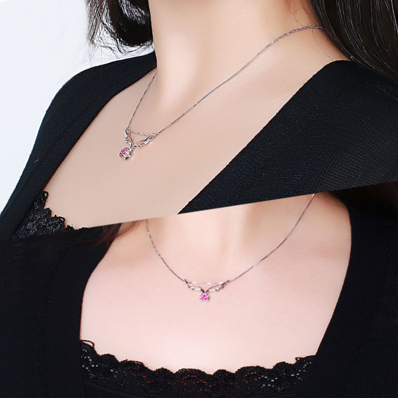 Ciondolo Ali d'Angelo - Oro Bianco e Rubini Birmani - 5