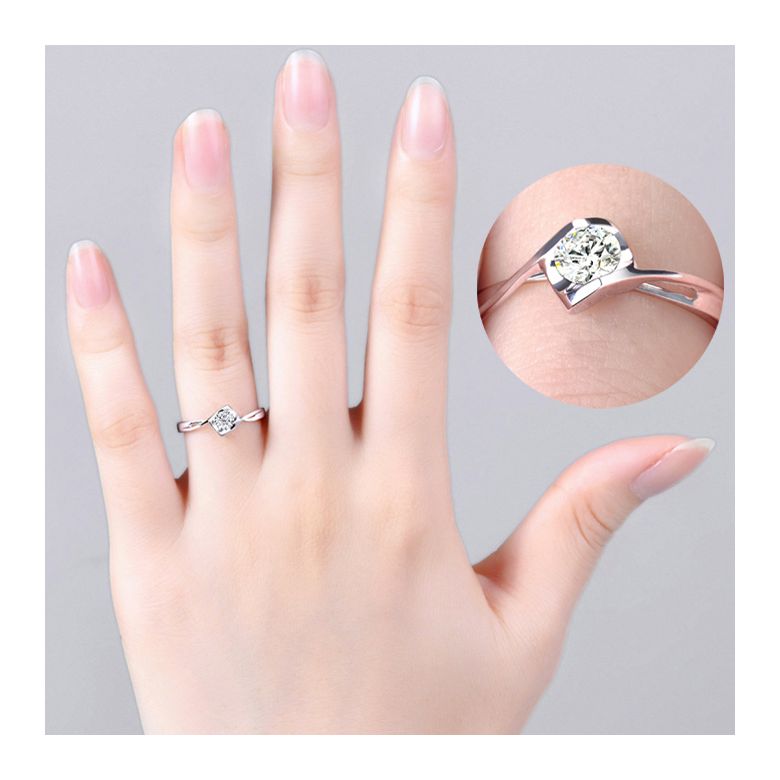 Anello di Fidanzamento A Jeanne - Oro Bianco e Diamante Solitario - 3