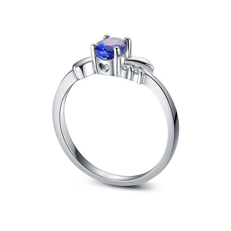 Anello di Fidanzamento Luxe - Oro Bianco, Diamanti & Zaffiro Blu Ovale - 6