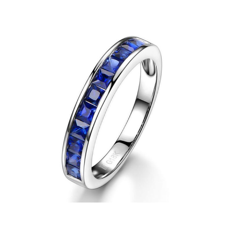 Anello Veretta Principessa - Oro Bianco e Riviera di Zaffiri Princess a Binario - 1