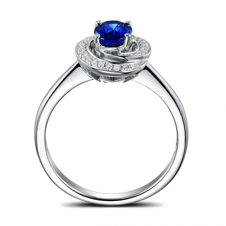 Solitario Sinharâja - Oro Bianco, Spirale di Diamanti & Zaffiro Ovale - 4
